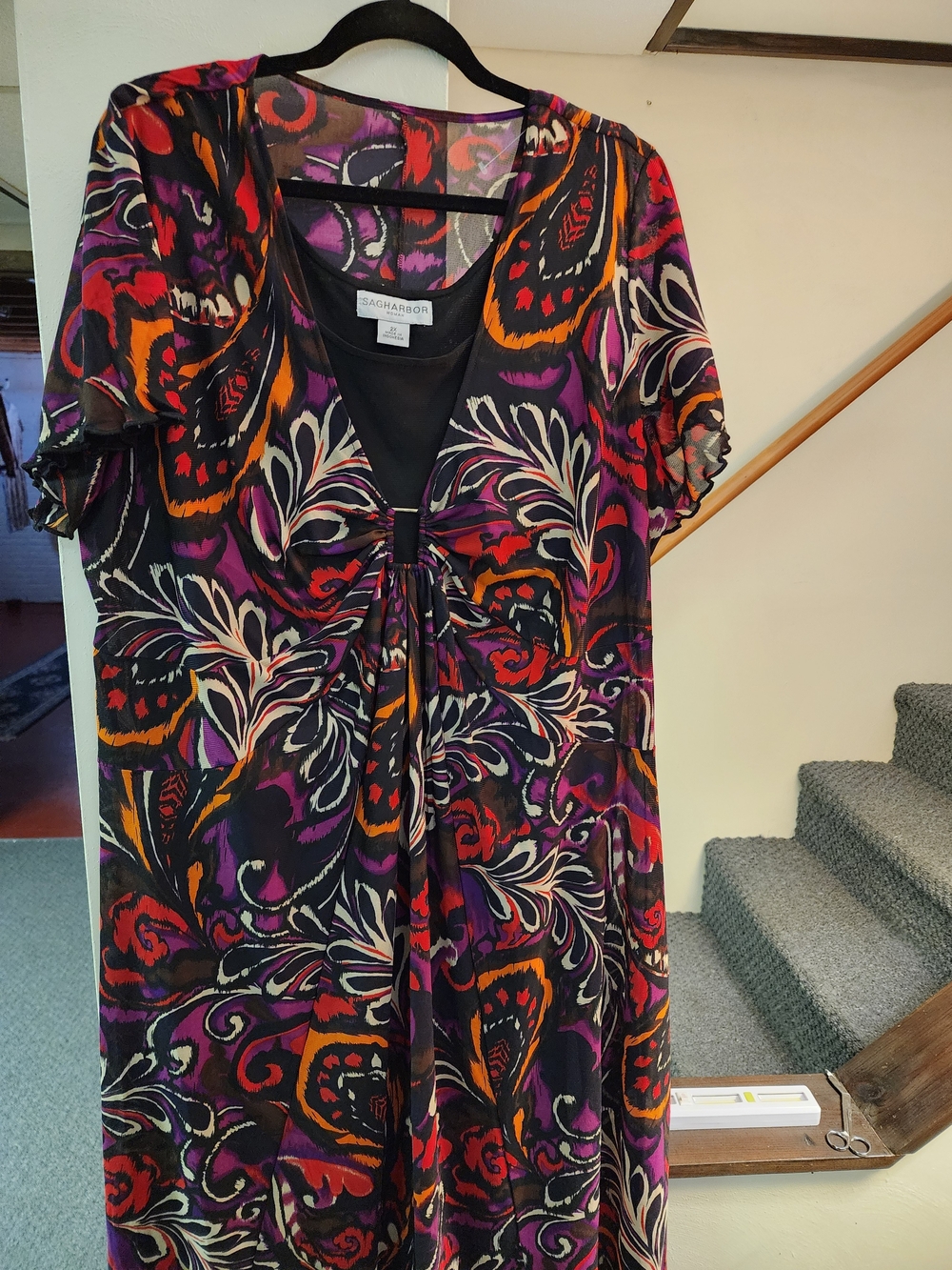 Sagharbor 2x Women's V-Neck Floral Print Tunic Dress - Purple/Black/Red